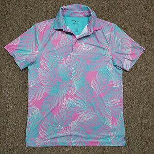 BIRDIE BOUND Golf Polo Men S Pink Pastel Floral Short Sleeve Spandex Blend